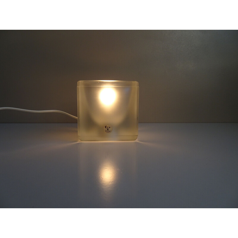 Glass vintage cube table lamp by Peill & Putzler, 1970s