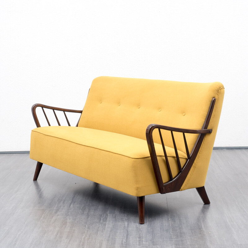 Two seater reupholstered yellow sofa - 1950s