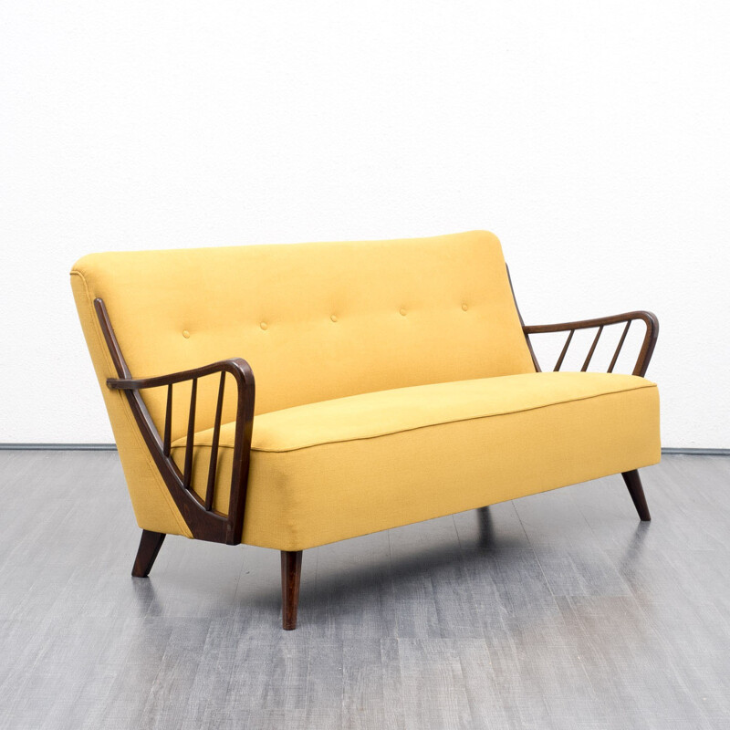 Two seater reupholstered yellow sofa - 1950s