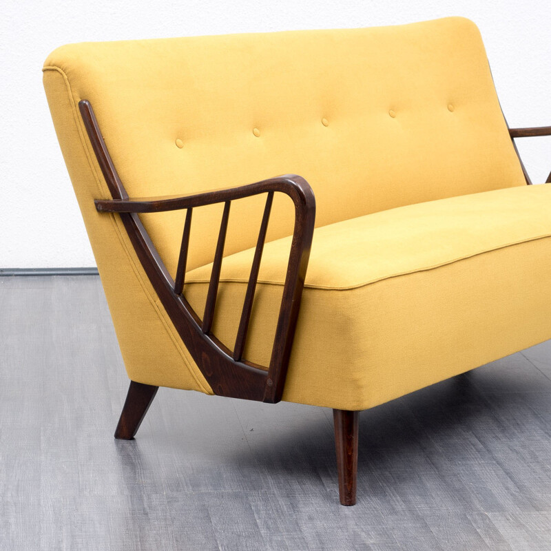 Two seater reupholstered yellow sofa - 1950s