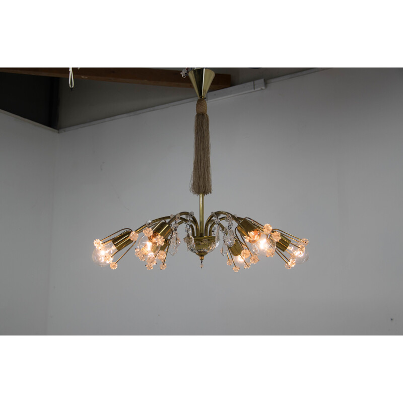 Vintage chandelier with 6 flames in lacquered brass by Emil Stejnar for Rupert Nikoll, Austria 1950