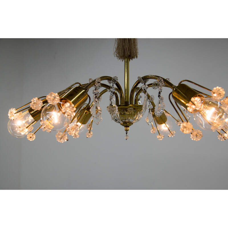 Vintage chandelier with 6 flames in lacquered brass by Emil Stejnar for Rupert Nikoll, Austria 1950