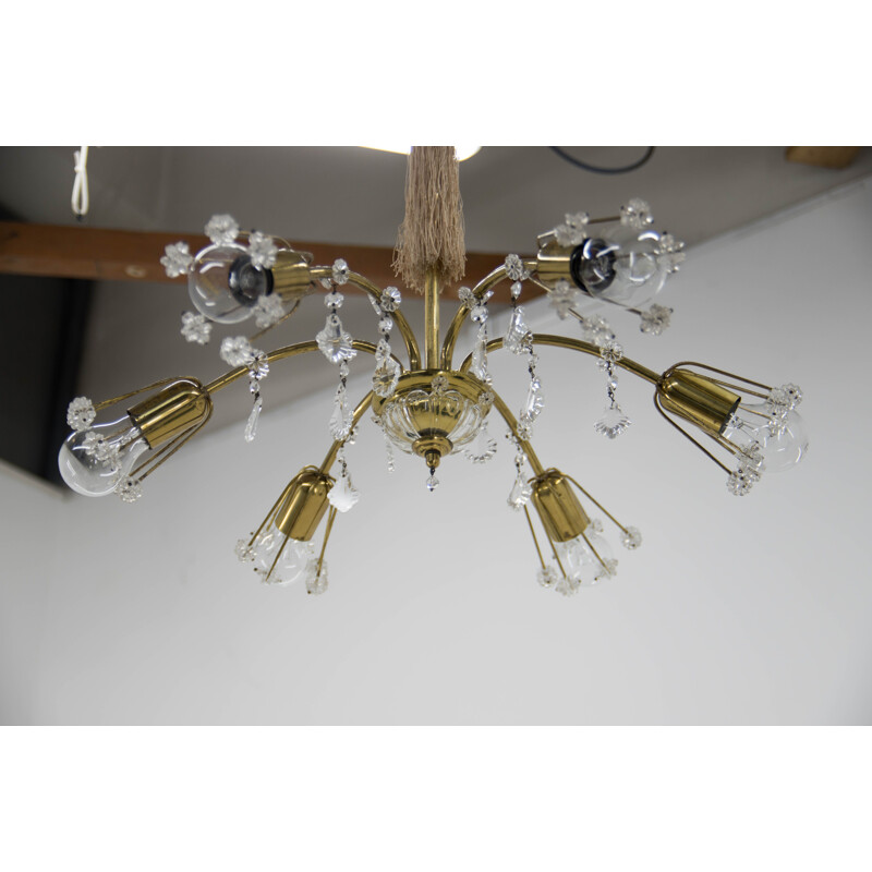 Vintage chandelier with 6 flames in lacquered brass by Emil Stejnar for Rupert Nikoll, Austria 1950