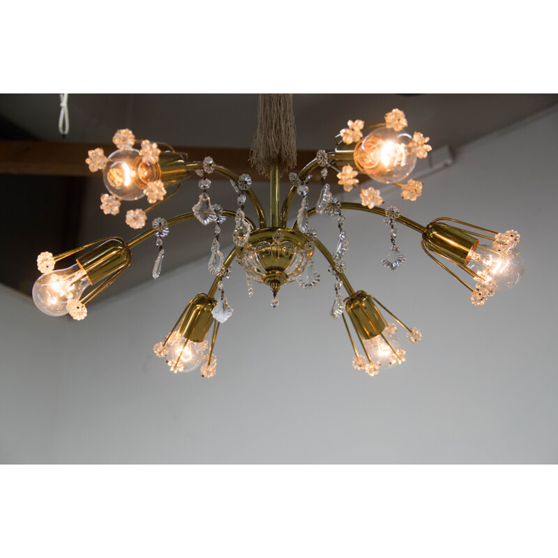 Vintage chandelier with 6 flames in lacquered brass by Emil Stejnar for Rupert Nikoll, Austria 1950