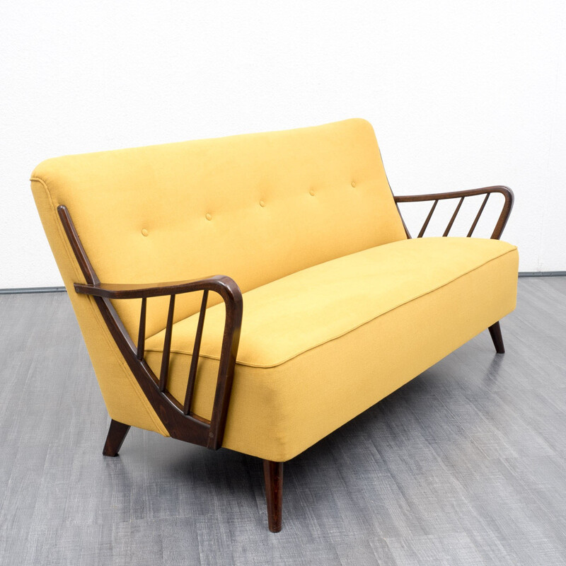 Two seater reupholstered yellow sofa - 1950s