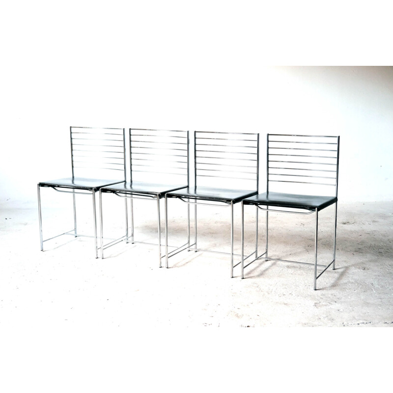 Set of 4 vintage chrome and leather chairs by Cidue, Italy 1970s