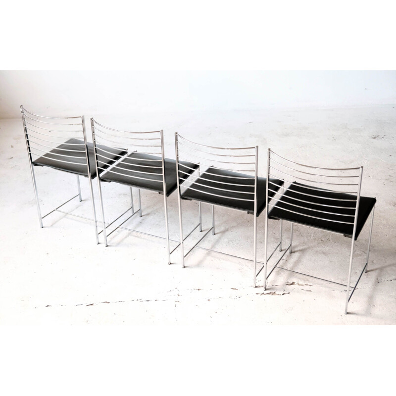 Set of 4 vintage chrome and leather chairs by Cidue, Italy 1970s