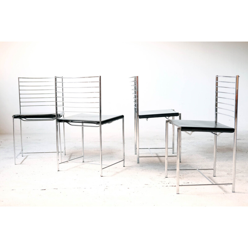 Set of 4 vintage chrome and leather chairs by Cidue, Italy 1970s