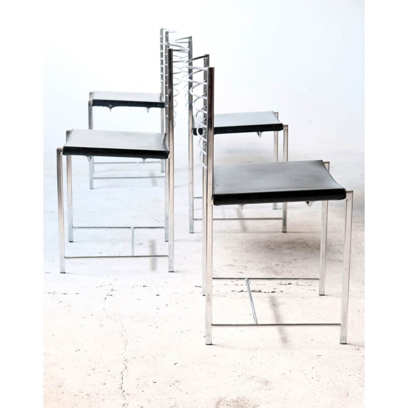 Set van 4 vintage stoelen in chroom en leer van Cidue, Italië 1970
