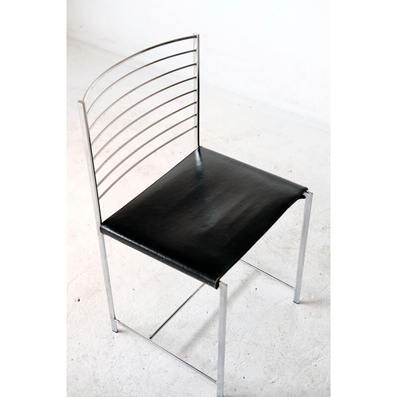 Ensemble de 4 chaises vintage en chrome et cuir par Cidue, Italie 1970