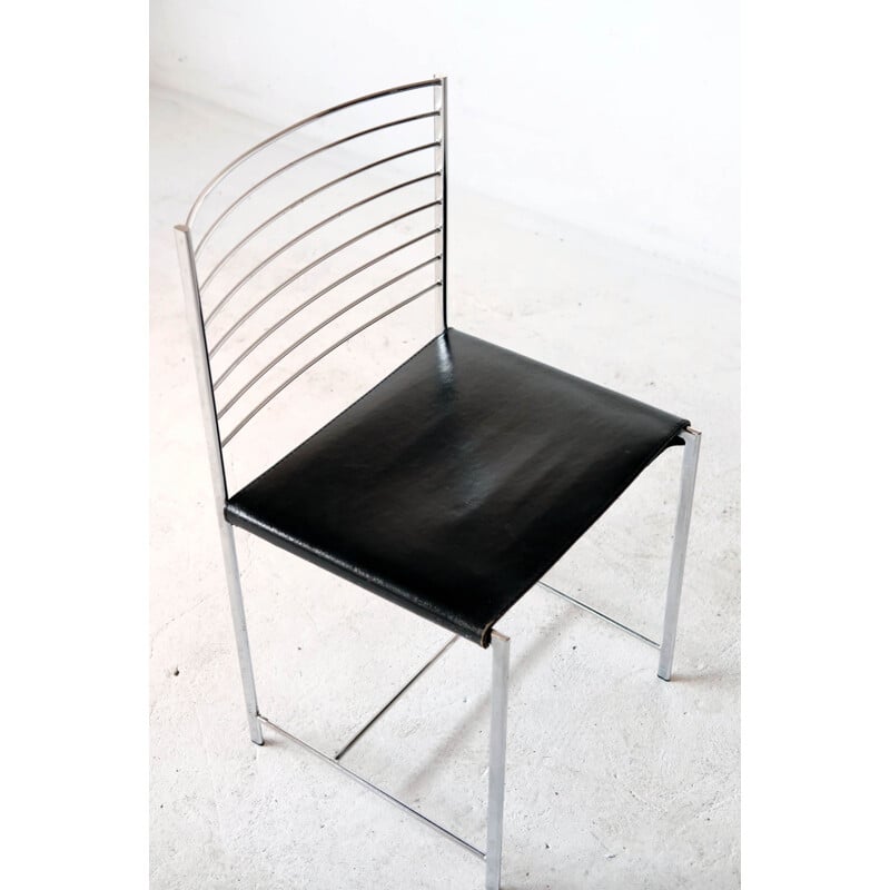 Satz von 4 Vintage-Stühlen aus Chrom und Leder von Cidue, Italien 1970