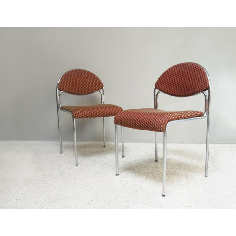 Paire de chaises rembourrées chromées vintage, 1980