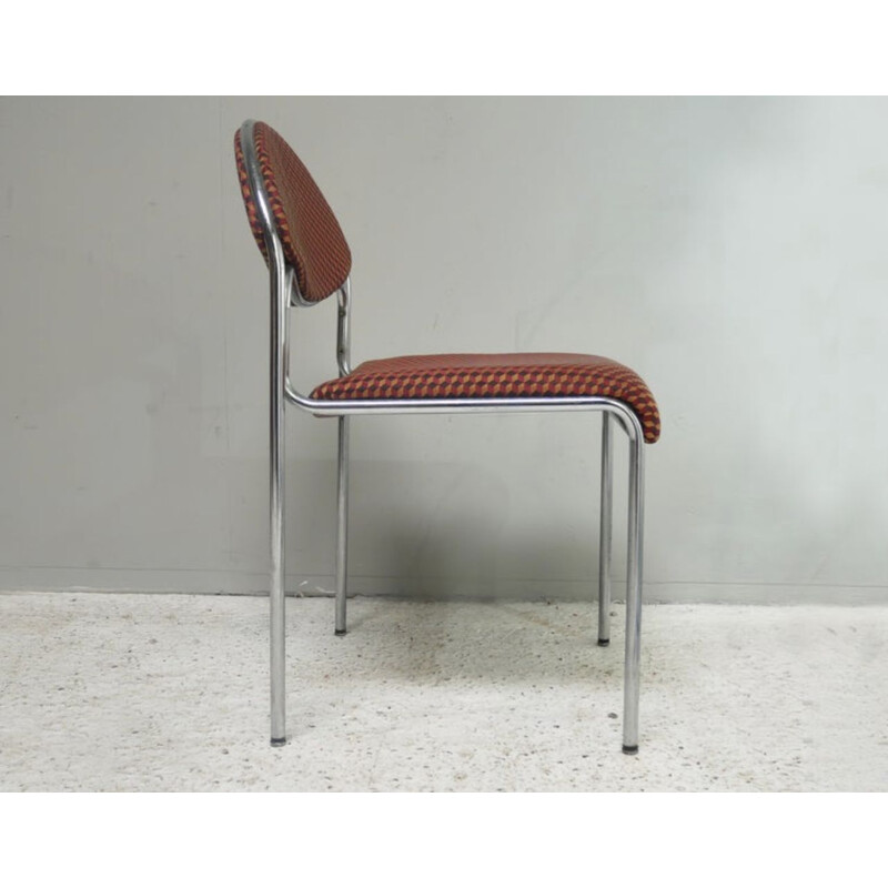 Pair of mid century chrome upholstered chairs, 1980s