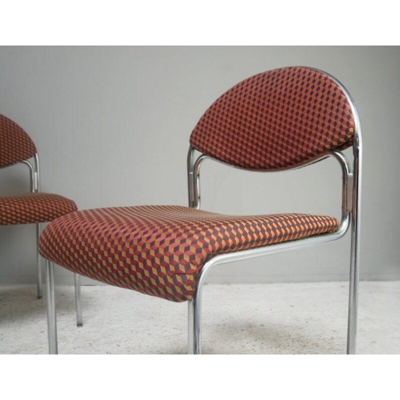 Pair of mid century chrome upholstered chairs, 1980s
