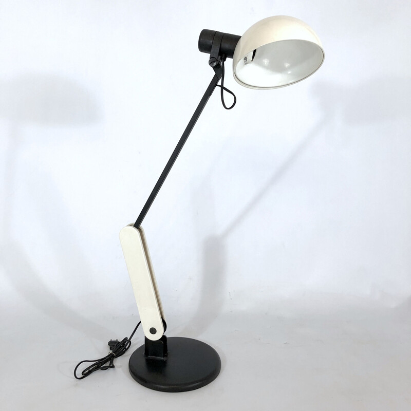 Vintage white articulated plastic and metal table lamp by Harvey Guzzini, 1970