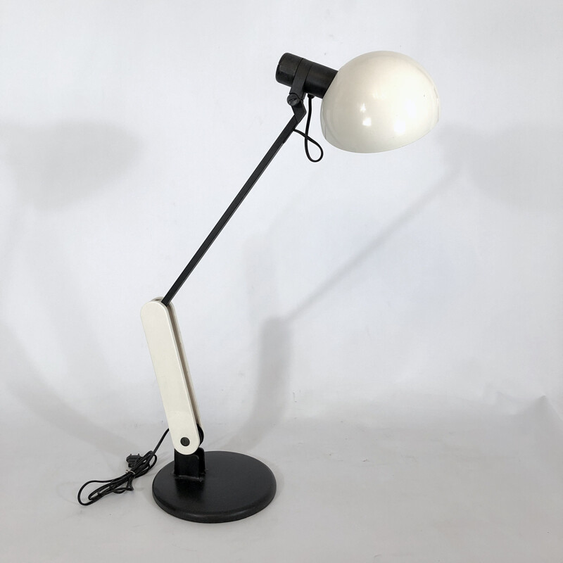 Vintage white articulated plastic and metal table lamp by Harvey Guzzini, 1970