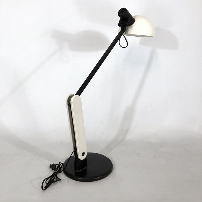 Vintage white articulated plastic and metal table lamp by Harvey Guzzini, 1970