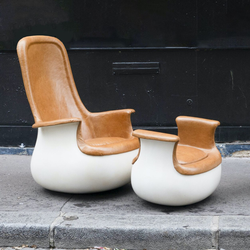 Vintage Culbuto armchair and ottoman by Marc Held for Knoll, 1970