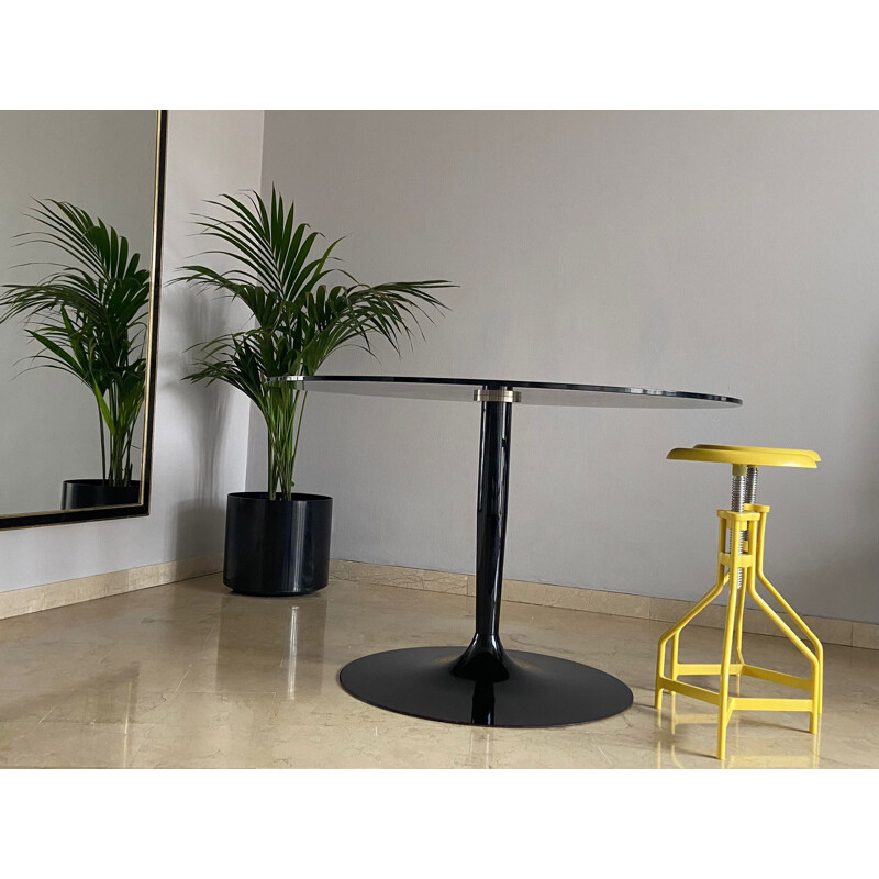 Pair of vintage stools in yellow lacquered metal, Italy 1970