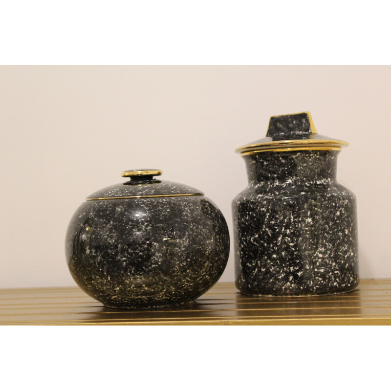Pair of vintage hand-decorated ceramic vases by Vicenza, Italy 1940