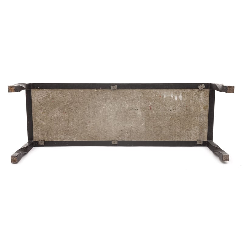 Mesa brutalista vintage de azulejos de cemento con base de hierro forjado de Sensée