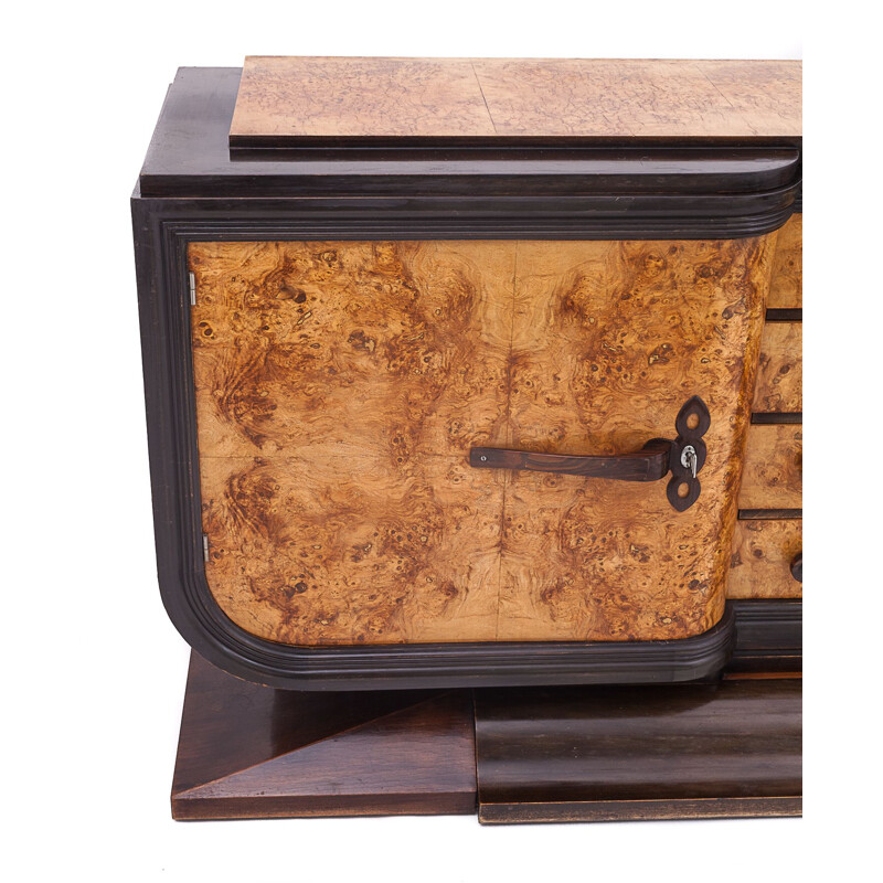 Vintage art deco sideboard with two lacquered oak doors, 1925