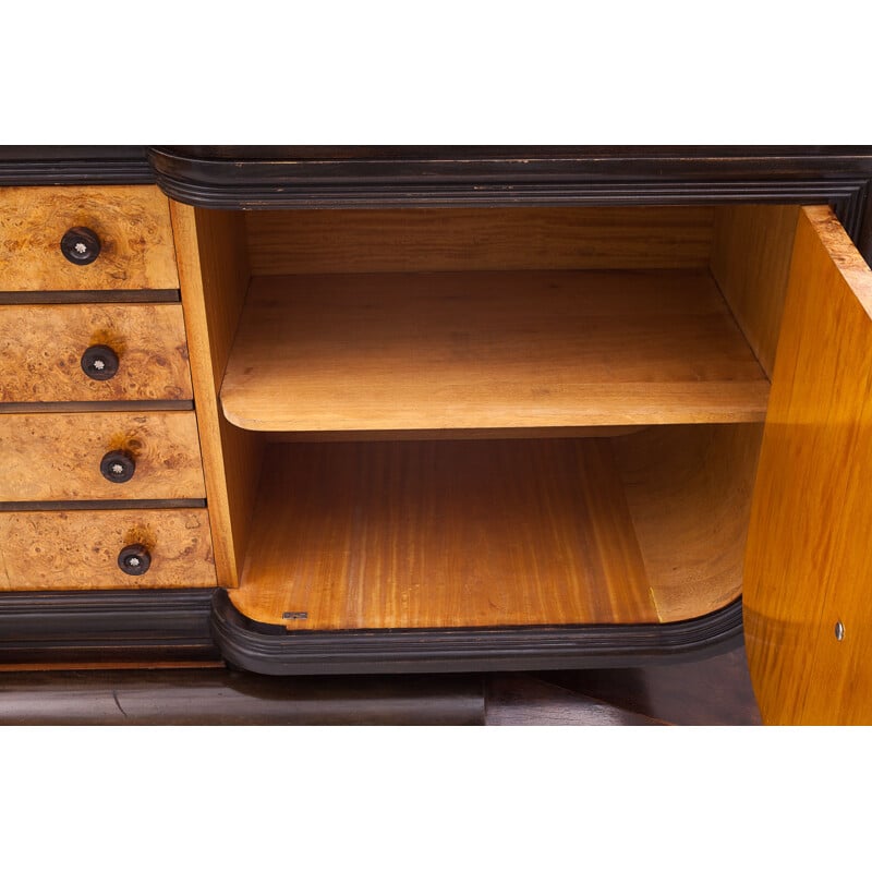 Vintage art deco sideboard with two lacquered oak doors, 1925