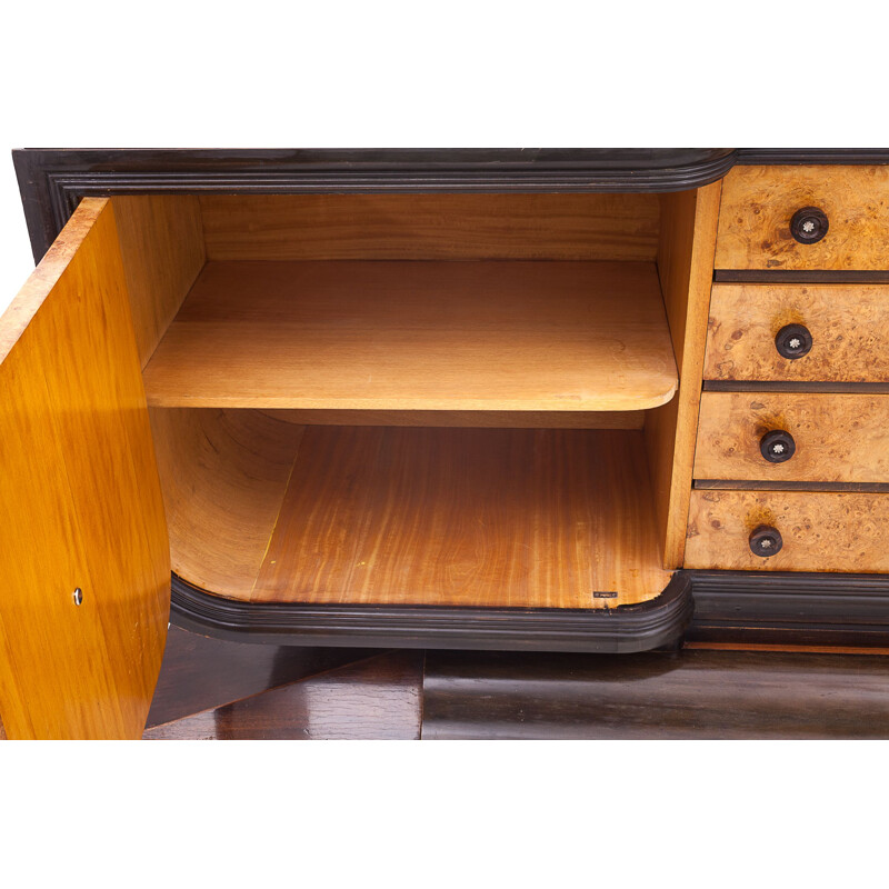 Vintage art deco sideboard with two lacquered oak doors, 1925