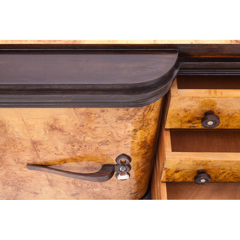 Vintage art deco sideboard with two lacquered oak doors, 1925