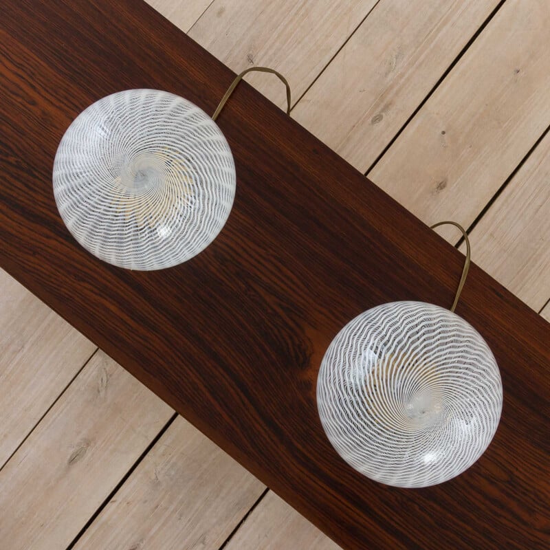 Coppia di lampade da tavolo Tessuto vintage in vetro di Murano di Vetri Venini, 1970