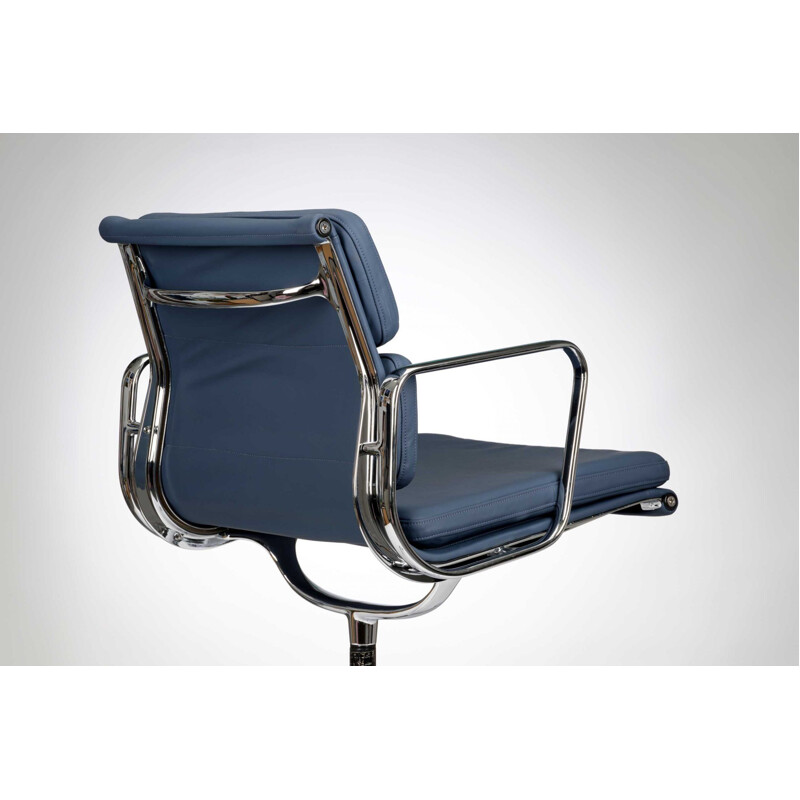 Vintage blue leather armchair by Charles & Ray Eames for Vitra