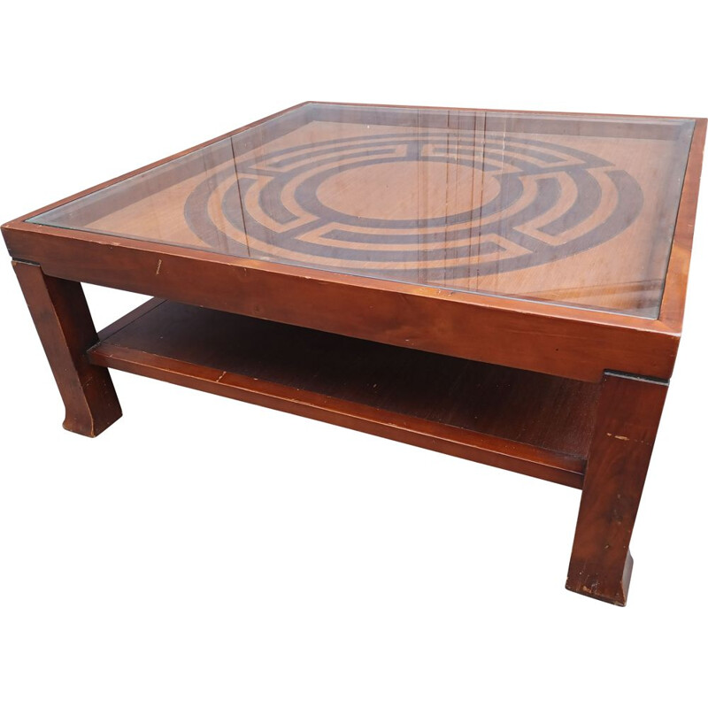 Vintage wood and glass coffee table