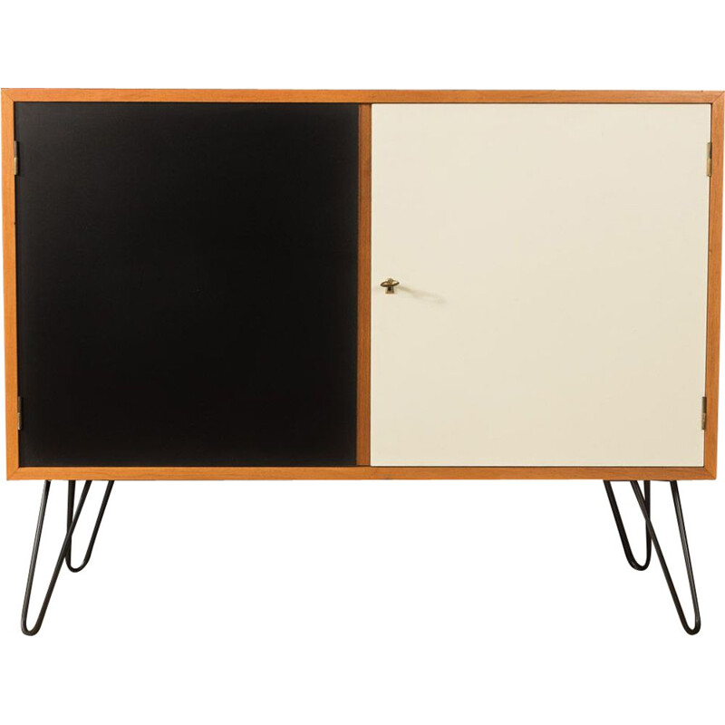 Vintage teak cabinet with black and white doors, Germany 1950