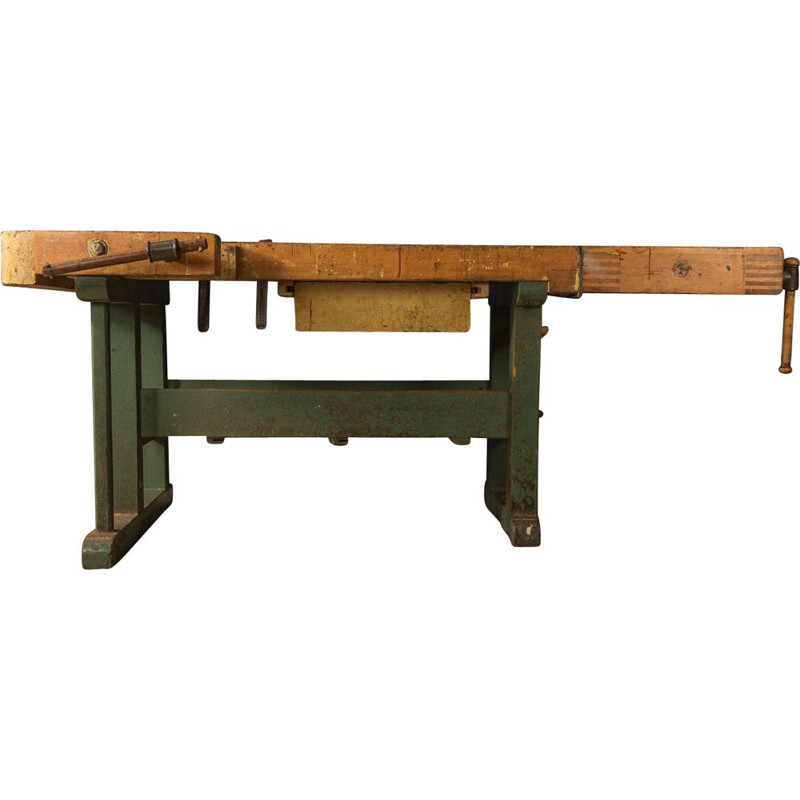 Vintage solid wood workbench, Germany 1950s