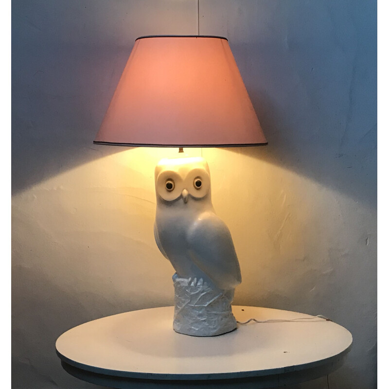 Vintage resin lamp stand in the shape of an owl, France 1970