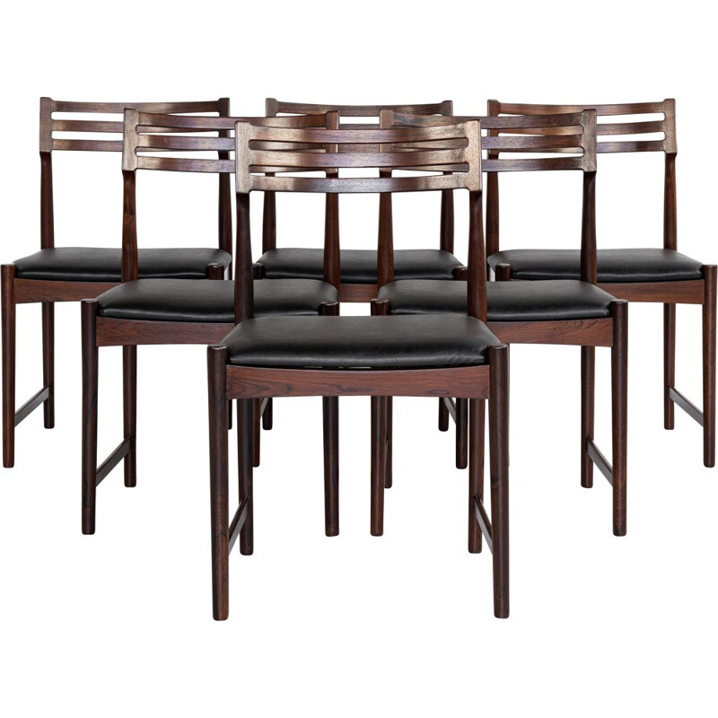 Set of 6 mid century dining chairs in solid rosewood by Severin Hansen for Bovenkamp, 1960s