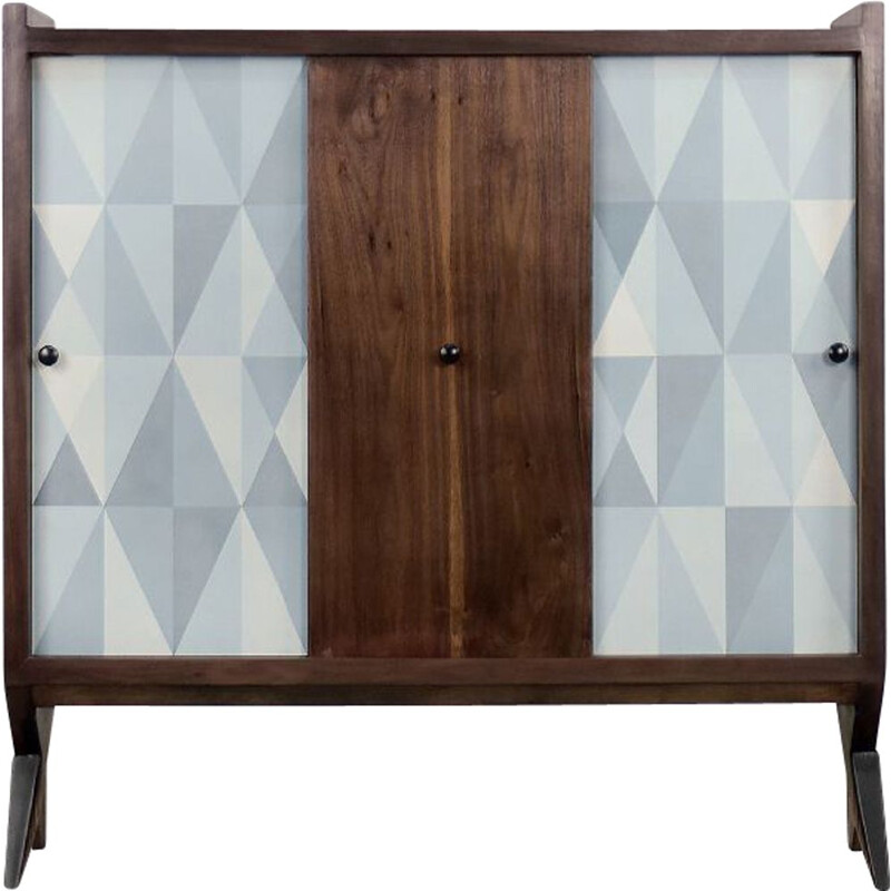 Scandinavian hand-painted walnut armoire, 1960