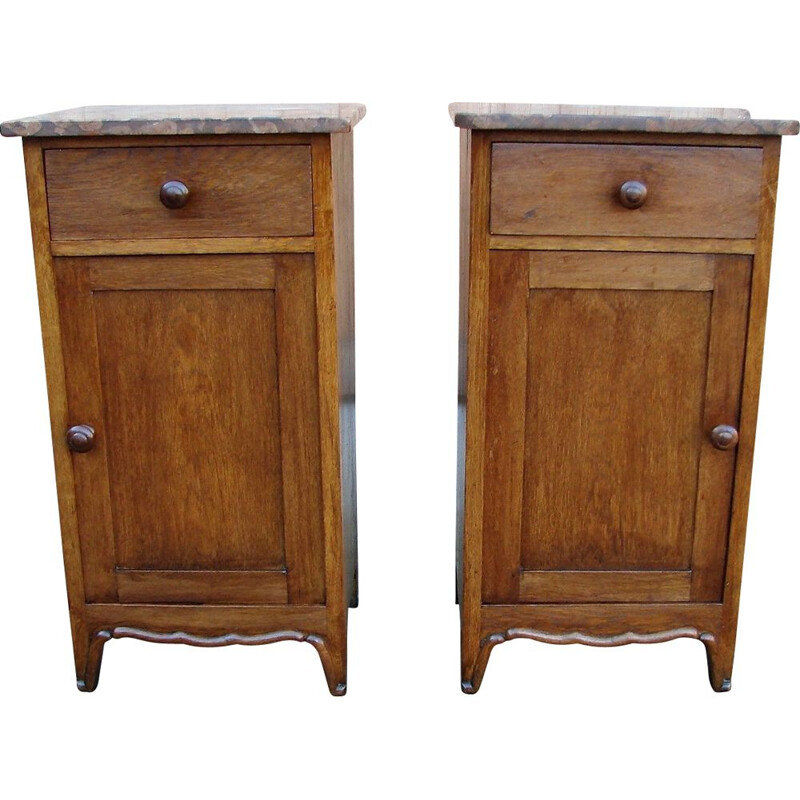 Pair of vintage wood and marble night stands