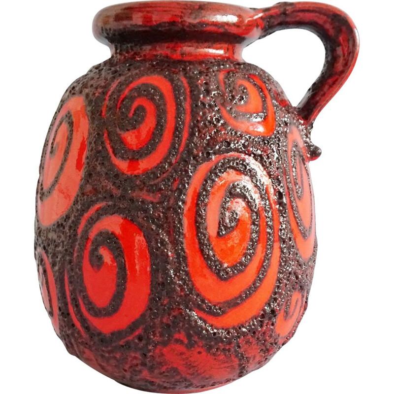 Vintage red ceramic vase with black fat lava glaze by Scheurich