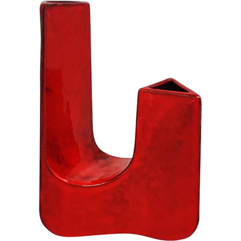 Vintage red vase in ceramic by Pietro Arosio for Parravicini, Italy 1970s