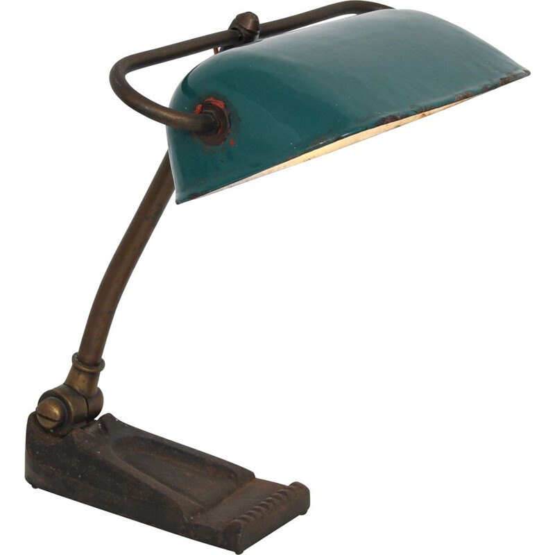 Lampe de bureau vintage avec capot en métal émaillé, 1930