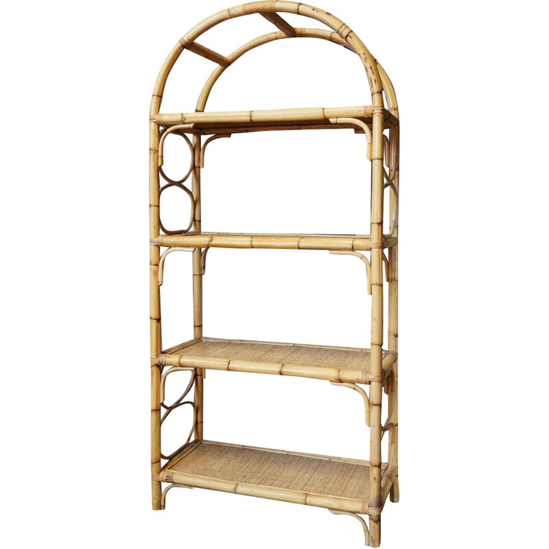 Scaffale vintage in bambù e legno curvato, 1970