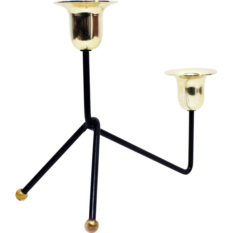 Vintage double brass candlestick, 1970