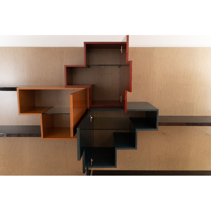 Vintage wall unit in lacquered wood by Tower and Plus by Giorgio Saporiti for Il Loft