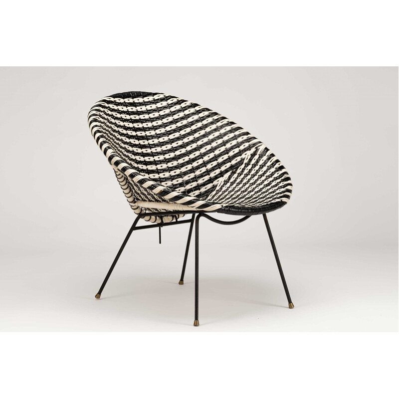 Vintage cone black and white armchair, 1950s
