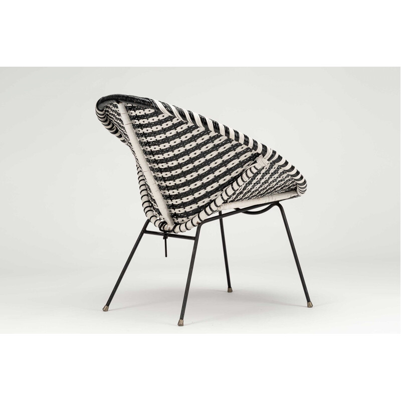 Vintage cone black and white armchair, 1950s