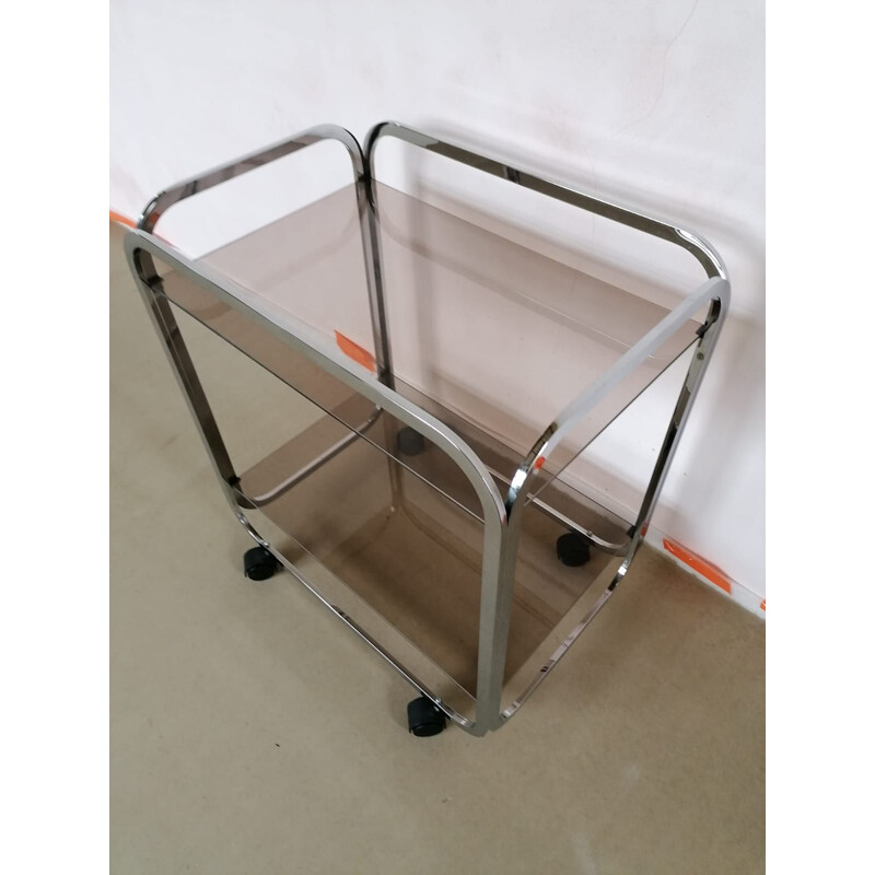 Vintage glass and chrome trolley, 1970