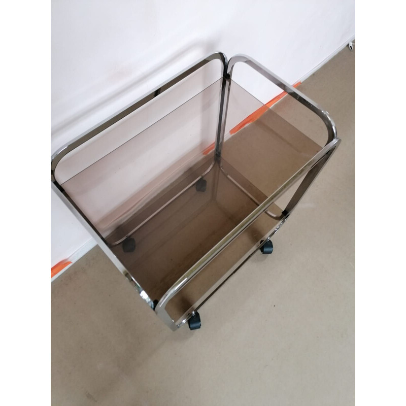 Vintage glass and chrome trolley, 1970