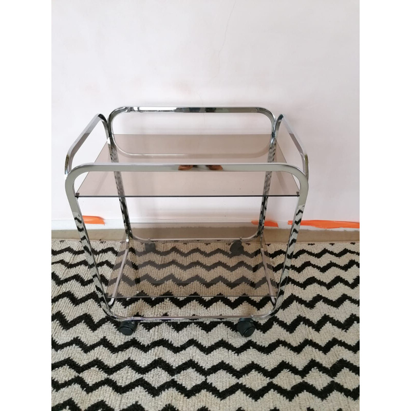 Vintage glass and chrome trolley, 1970