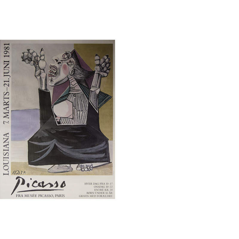 Affiche vintage de l'Exposition Pablo Picasso, Danemark 1981
